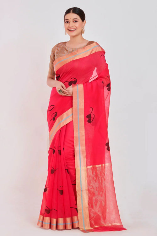 Red sari with Chashma motif woven