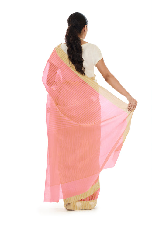 Pink stripes silk sari