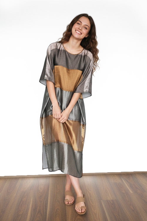 Lustrous Metallic Color-Block Kaftan Dress -Align by Rashmi Chowdhary