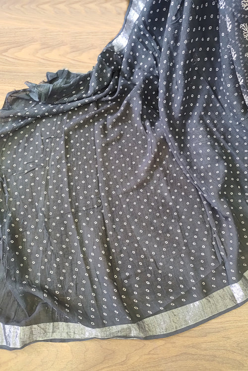 Blue printed linen saree