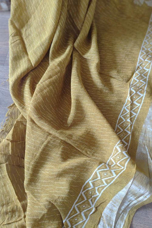 Yellow printed linen saree