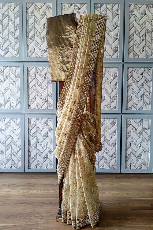 Organza embroidered sari