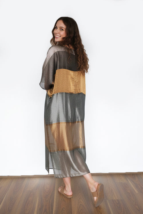 Lustrous Metallic Color-Block Kaftan Dress -Align by Rashmi Chowdhary