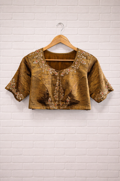 Antique handwoven Tissue Blouse with hand Embroidery