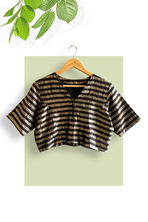 Black and Silver Stripes handwoven Tissue Blouse