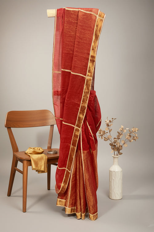Red Sari with golden lace