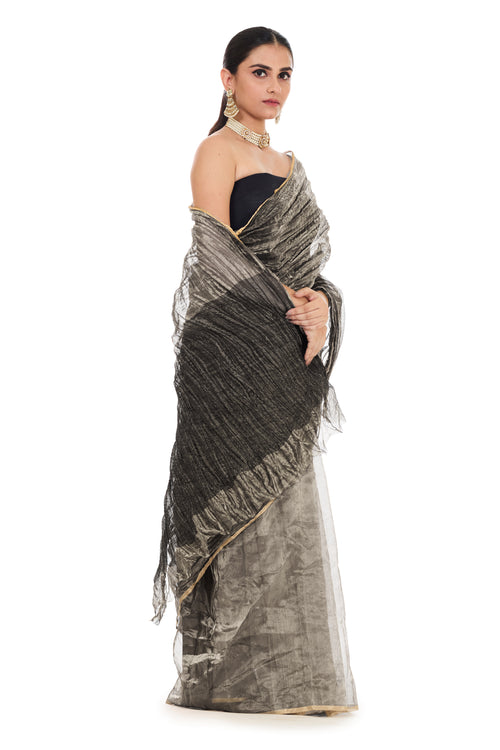 Silver crushed tissue handloom sari 