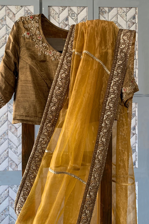Yellow handwoven tissue silk sari