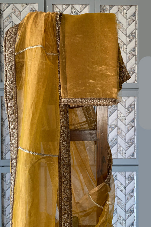 Yellow handwoven tissue silk sari