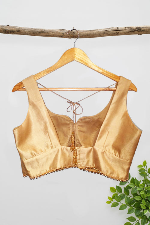 Beige Silk Sleeveless Blouse