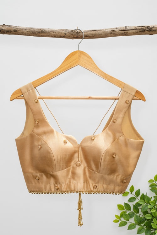 Beige Silk Sleeveless Blouse
