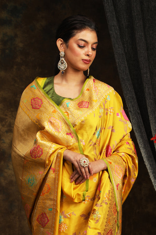 Yellow banarasi sari