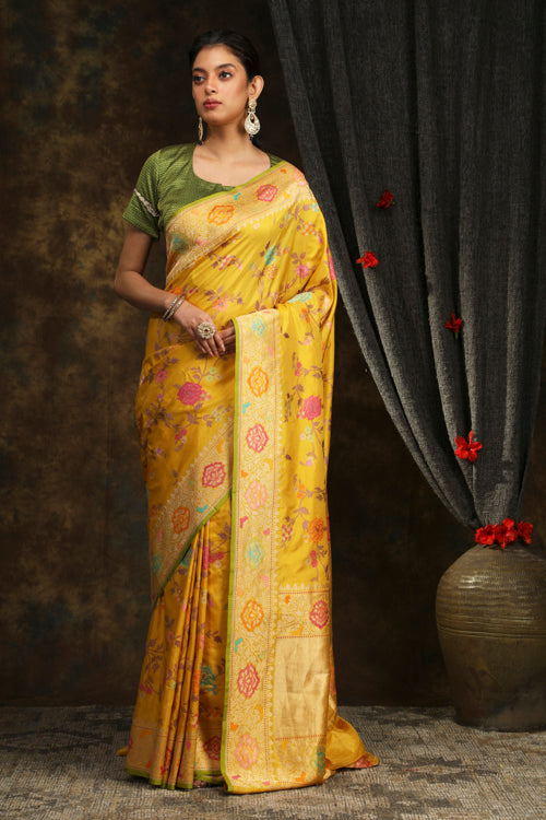 Yellow Banarasi Silk Sari