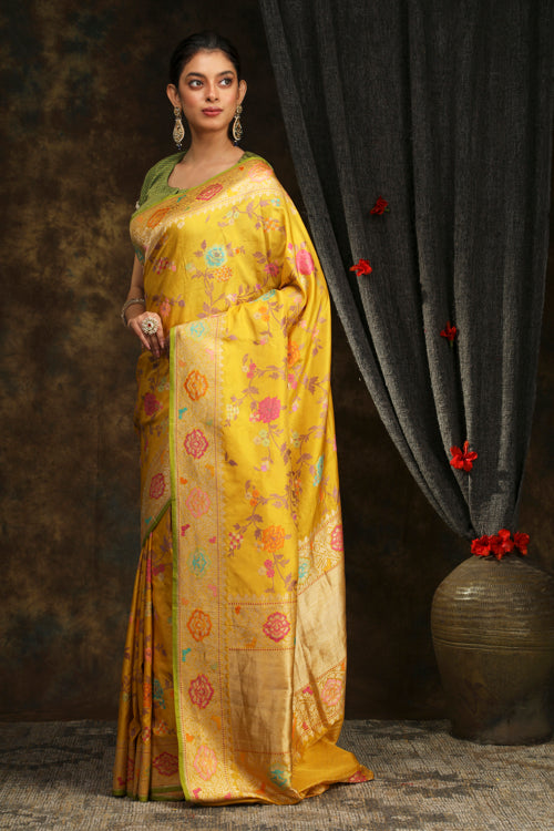 Yellow banarasi sari