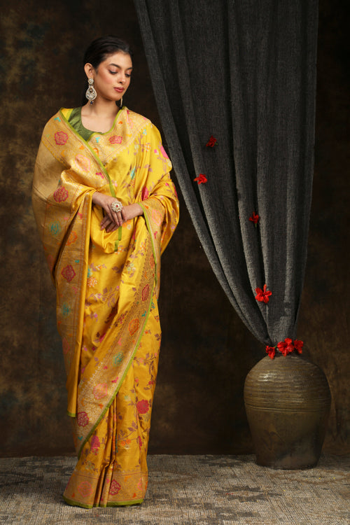 Yellow Banarasi Silk Sari