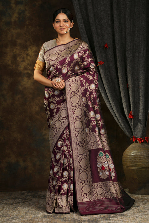 Purple Banarasi silk Saree
