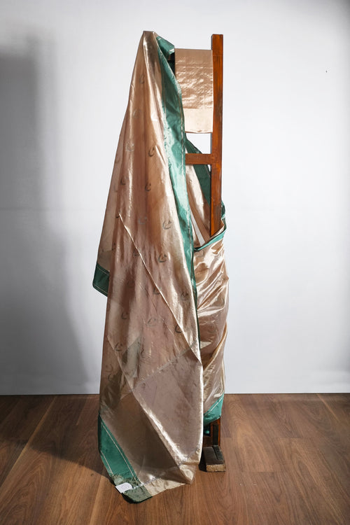 Chanderi silk sari with turquoise border