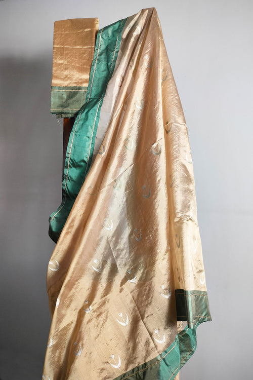 Chanderi silk sari with turquoise border