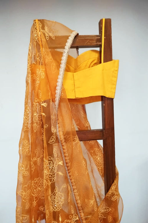 Yellow Organza Flowy Sari