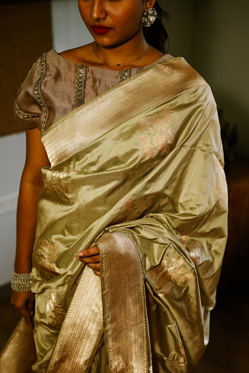 Olive green banarasi silk sari