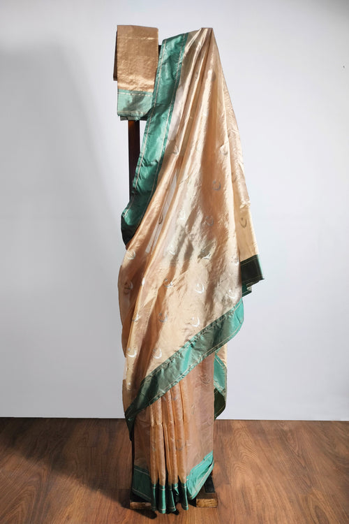 Chanderi silk sari with turquoise border