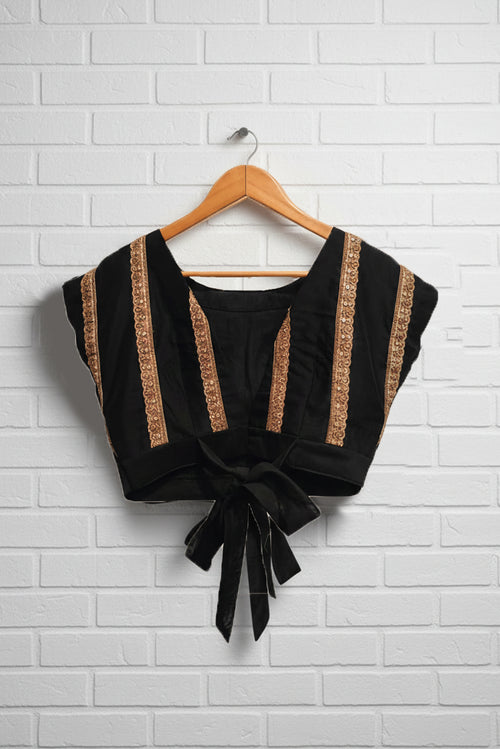 Black Cotton Silk Embroidered Magyar Blouse