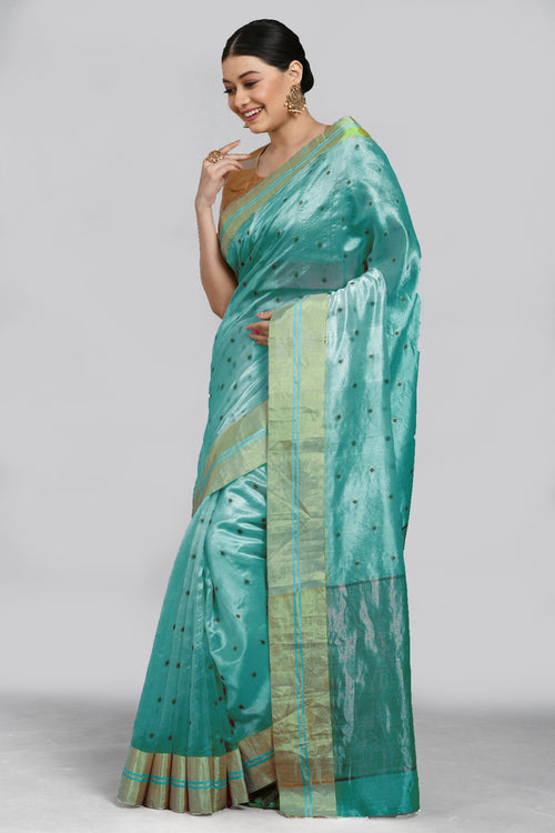 Teal silk saree