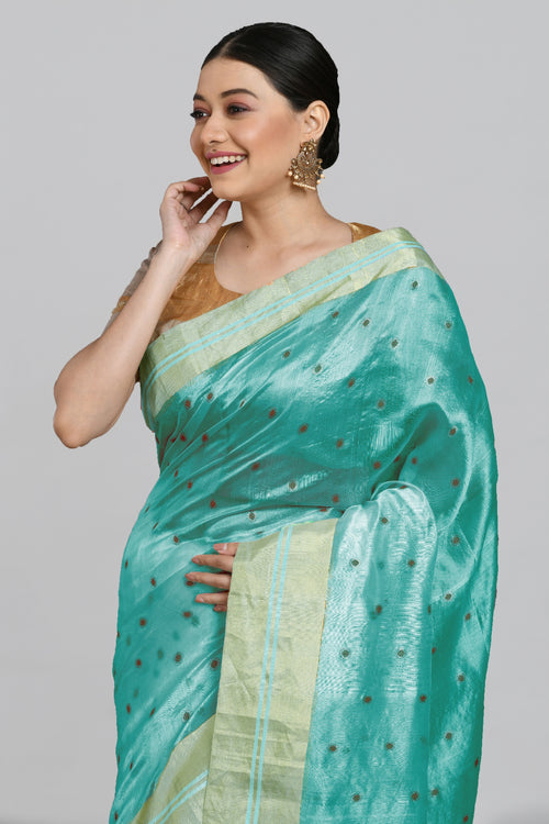 Teal silk saree