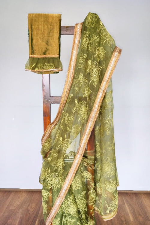 Green Organza Flowy Sari