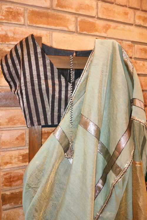 Green and black tissue saree