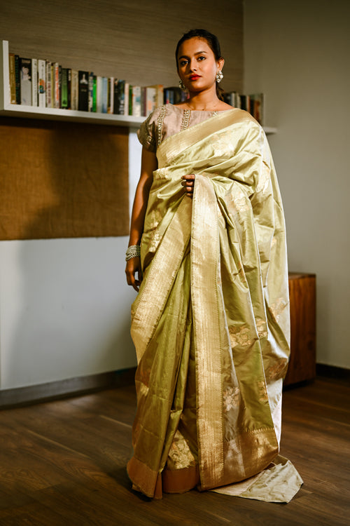 Olive green banarasi silk sari