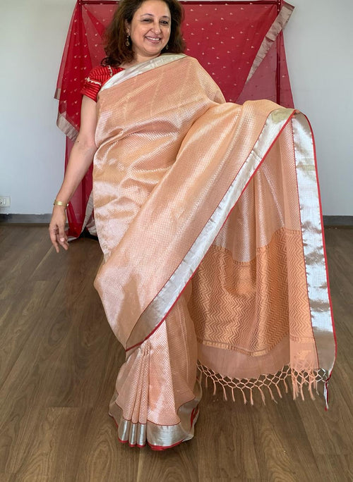 Peach Real Zari Kota Sari