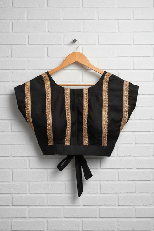 Black Cotton Silk Embroidered Magyar Blouse