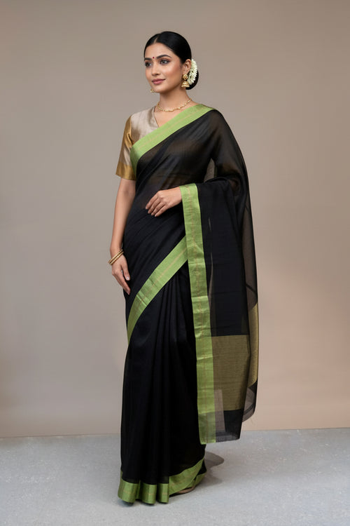 Black saree with green border
