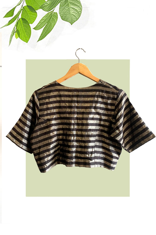 Black and Silver Stripes handwoven Tissue Blouse
