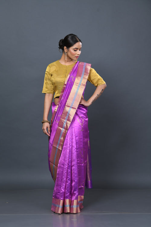 Lilac handloom cotton/silk saree with sheesha motif