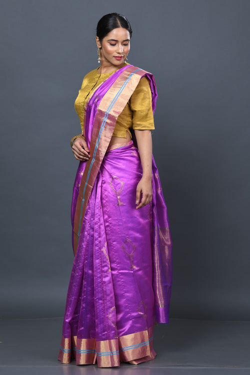 Lilac handloom cotton/silk saree with sheesha motif