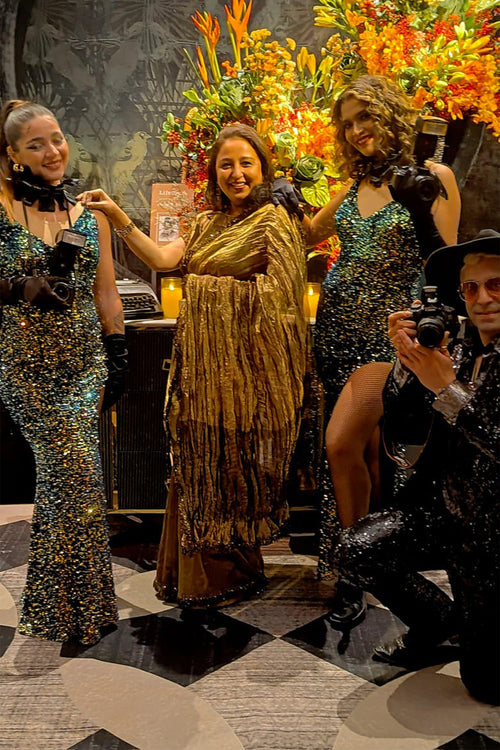 Gold crushed tissue saree