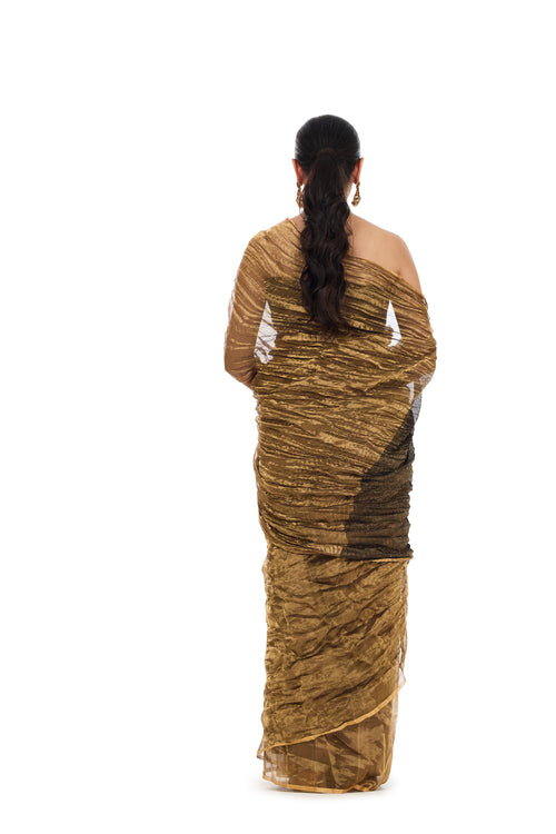 Fashionable golden crushed tissue saree