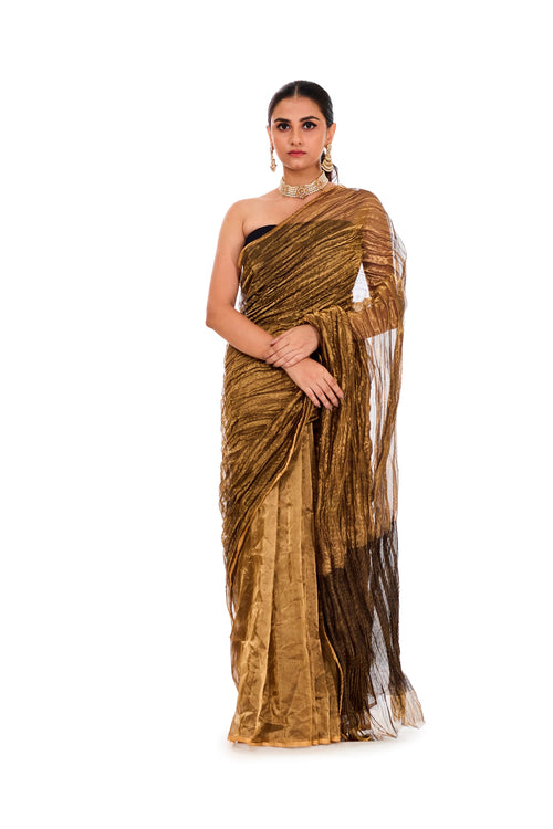Gold crushed tissue saree
