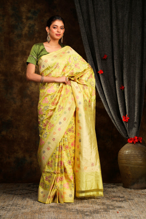 Yellow Banarasi saree
