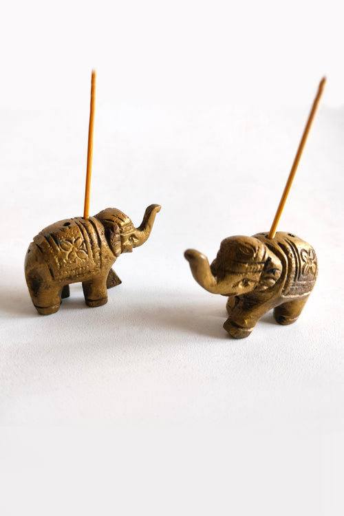 Lucky Elephant Incense Stick Holder: Antique Brass, 5.5 x 3cm,