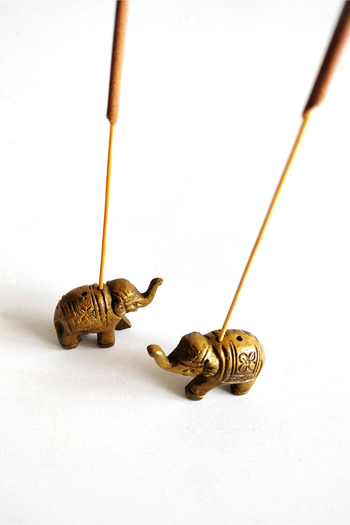 Lucky Elephant Incense Stick Holder: Antique Brass, 5.5 x 3cm,