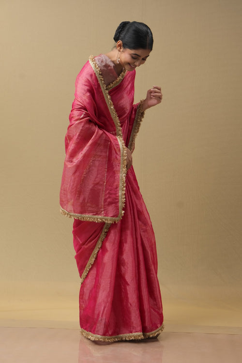 Pink Tissue Silk Sari