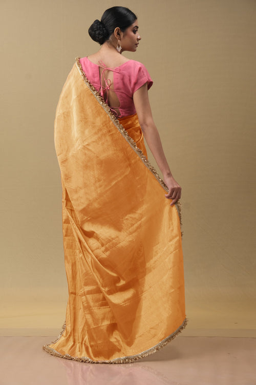 Light Orange Tissue Silk Sari With Fuljhuri Border