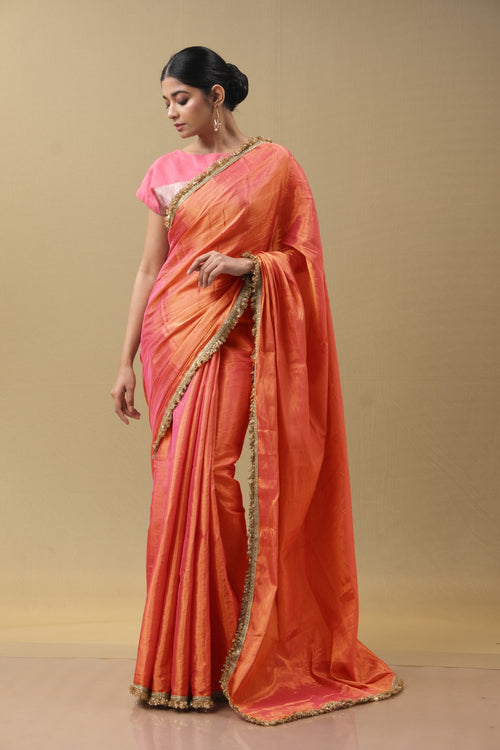 Orange Tissue Silk Sari With Fuljhuri Border