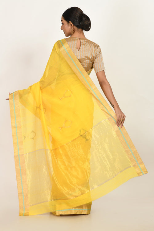 Yellow sari with mirror motif