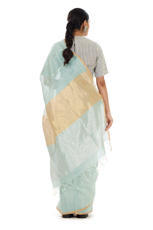 Aqua blue cotton silk saree