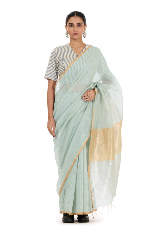 Aqua blue cotton silk saree