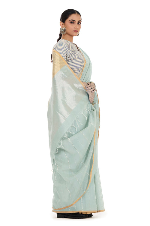 Aqua blue cotton silk saree